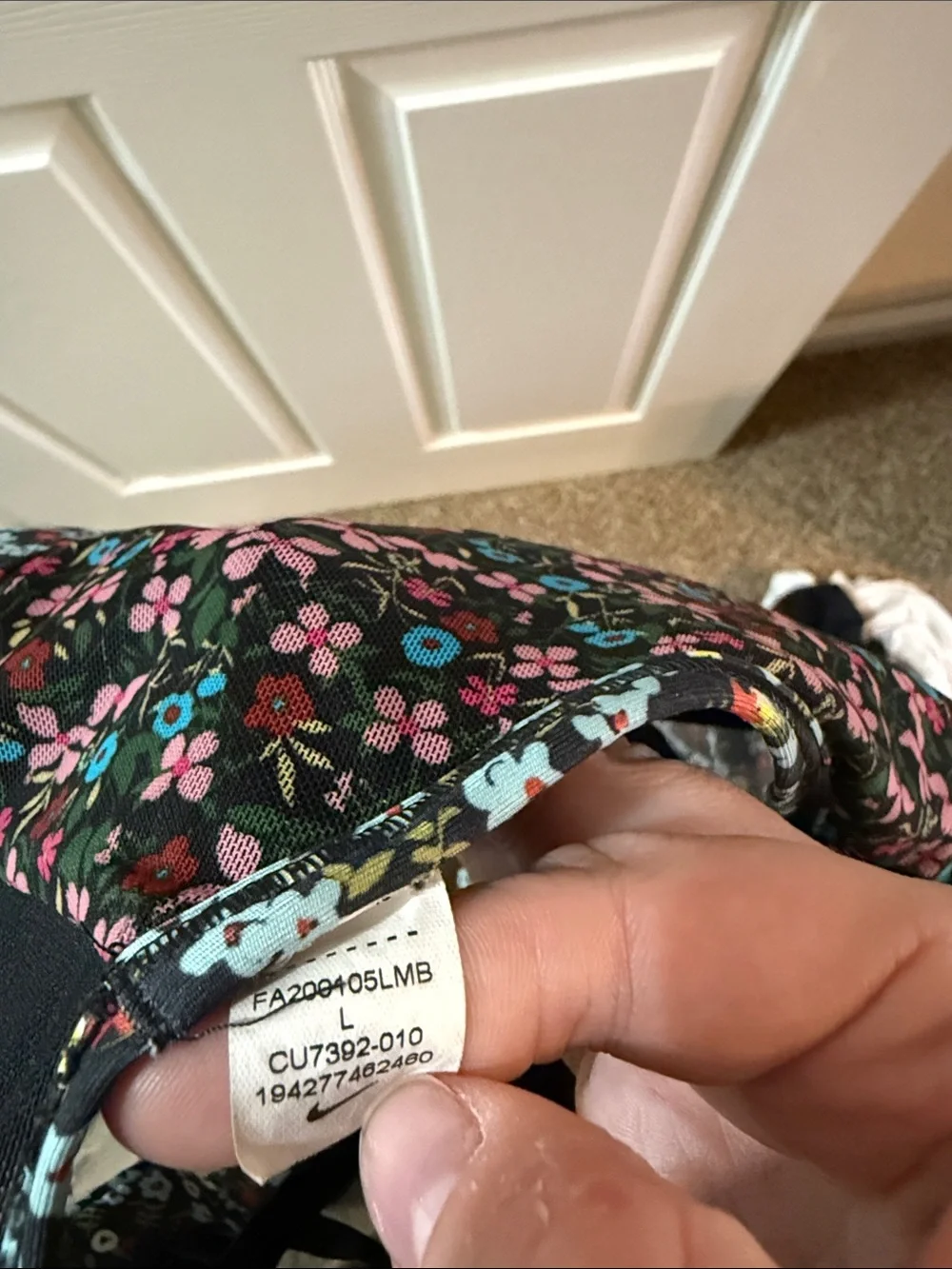Nike Floral Racerback Sports Bra - Black with Pink & Blue Accents